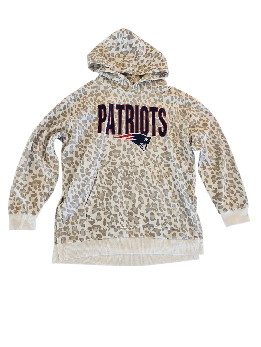 New England Patriots Leopard Print Hoodie - Cream & Tan Women's Size Large
